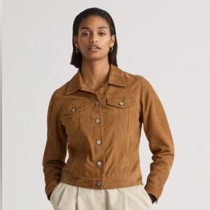 New Quince Women’s 100% Suede Trucker Jacket Cognac Brown Size Small NWT Leather